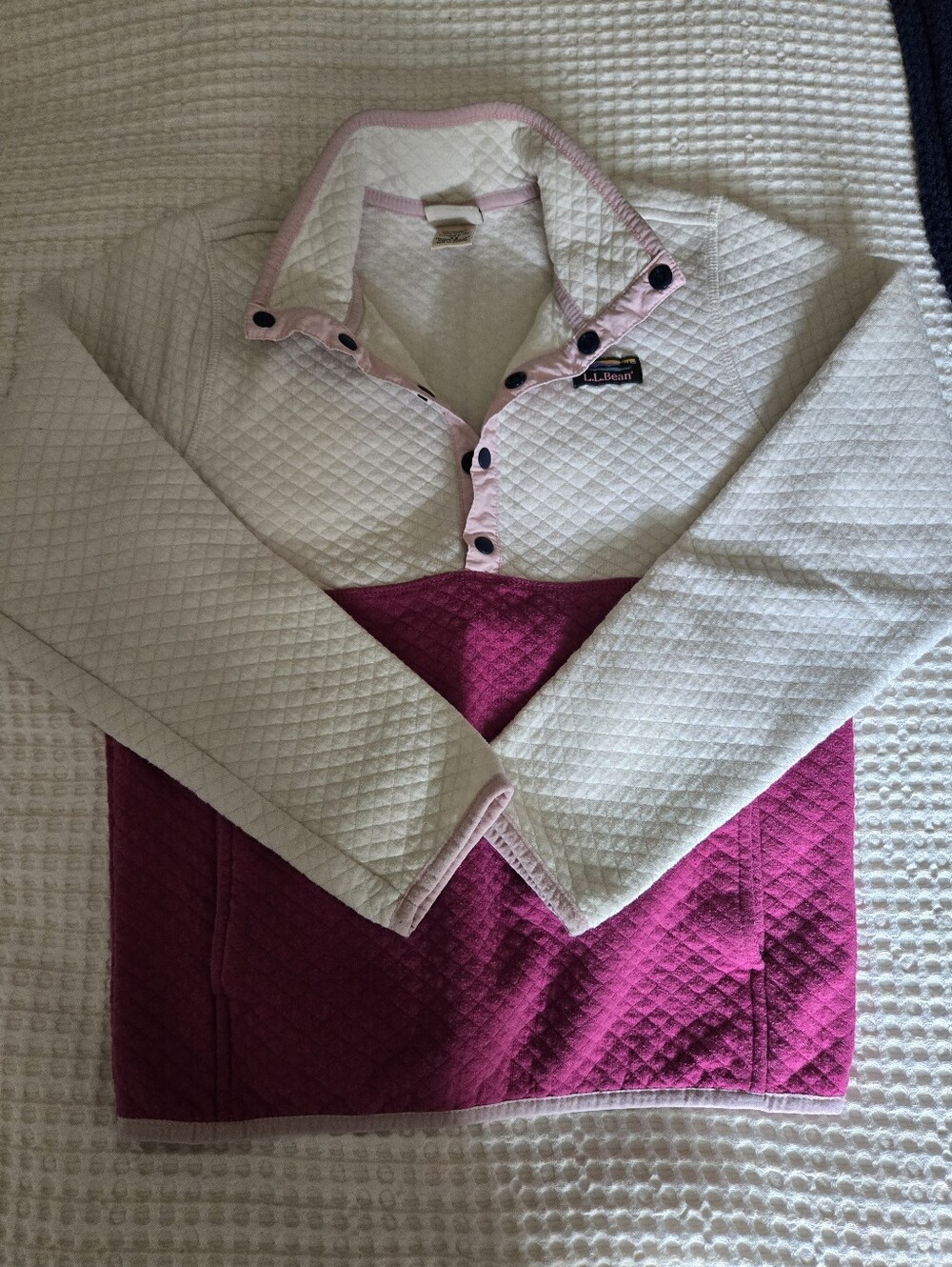 L.L. Bean Girls Two-Tone Quilted Pullover Jacket in Cream & Magenta